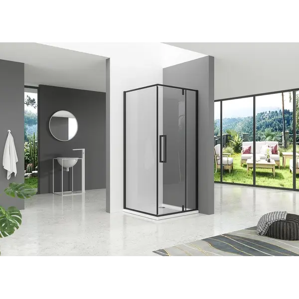 75-B-C3001 800X800 TR/BLACK B-LINE TUŠ KABINA KVADRATNA 800x800x1950, CRNA, PROZIRNO STAKLO, VRATA+STIJENA